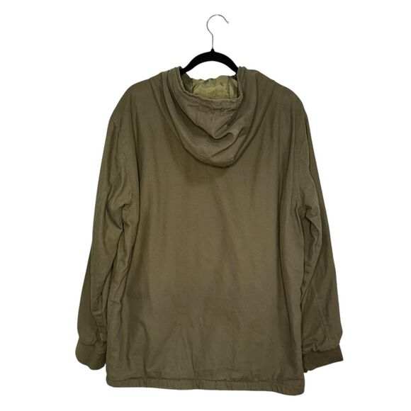 RVCA Men’s Large Canvas Fleece Hooded Jacket Green Zip Button Outerwear Gorpcore - Picture 3 of 7